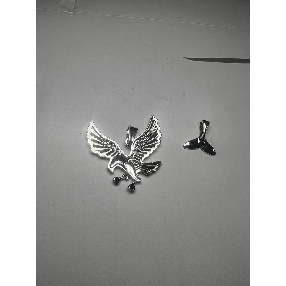 Silver Tone Diamond Cut Eagle Pendant & Mermaid Tail Pendant Blue Diamond Luxury